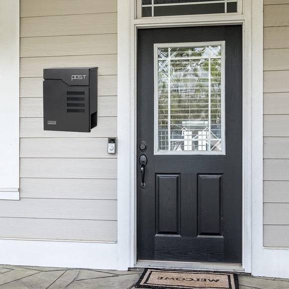 Metal Mailbox Wall Mount, Locking Mailbox with Key Lock, Hanging Secure Postbox, Security Key Drop Box, Outdoor Wall Mounted Mail Box with Large Capacity,12.9 x 4.1 x 14.2 Inch,Black