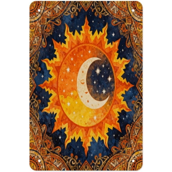 Metal Mandala Sun Moon Decorative Tin Sign 8x12 Inch Wall Art Plaque for Kitchen Home Office Bar Caf Dcor