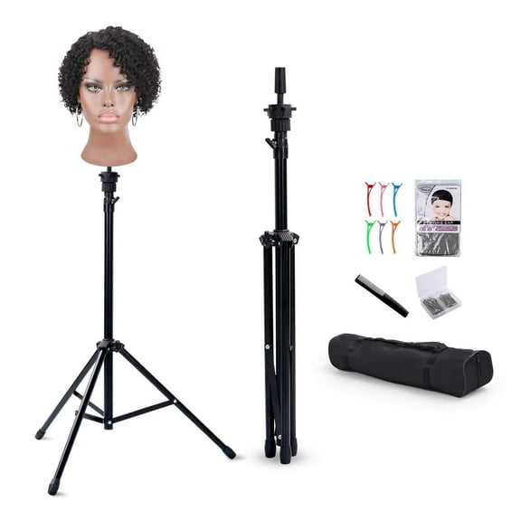 Metal Mannequin Head Stand, Reinforced Wig Stand Tripod for Styling, Adjustable Wig Head Stand Holder for Cosmetology Hairdressing Training,Black