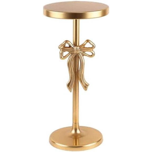 Metal Martini Table,22" H Antique Gold Side Table with Sculptural Bow Base, Metal Gold End Table for Small Spaces Bedroom Entryway$$Furniture
