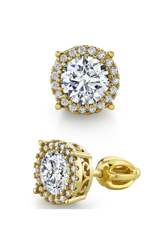 1.25Ct 18K Gold Sterling Silver Dainty Halo Round Moissanite Screw Back Stud Earrings