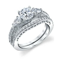 Metal Masters Womens 1.32Ct Sterling Silver 2Pc Round-cut Bridal Set Engagement Wedding Ring Cz