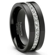 METAL MASTERS Mens 1.35Ct Tungsten Black Wedding Band Eternity Ring Cubic Zirconia Comfort-Fit