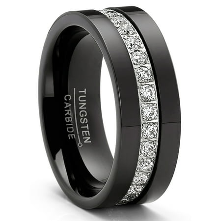 Metal Masters Mens 1.35Ct Tungsten Black Wedding Band Eternity Ring Cubic Zirconia Comfort-Fit