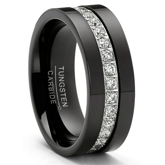 Metal Masters Mens 1.35Ct Tungsten Black Wedding Band Eternity Ring Cubic Zirconia Comfort-Fit