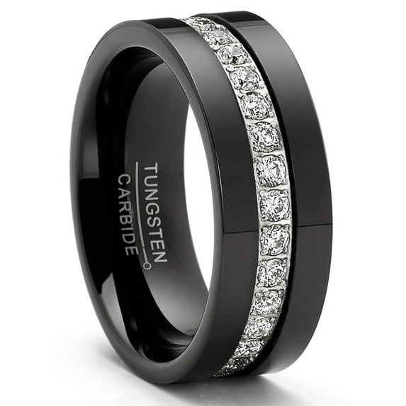 Metal Masters Mens 1.35Ct Tungsten Black Wedding Band Eternity Ring Cubic Zirconia Comfort-Fit
