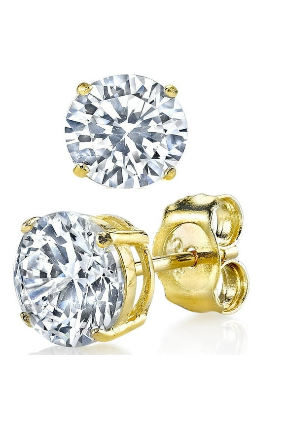 1.5Ct Tcw Casted Sterling Silver 925 Gold Plated Round Stud Earrings Clear Cubic Zirconia