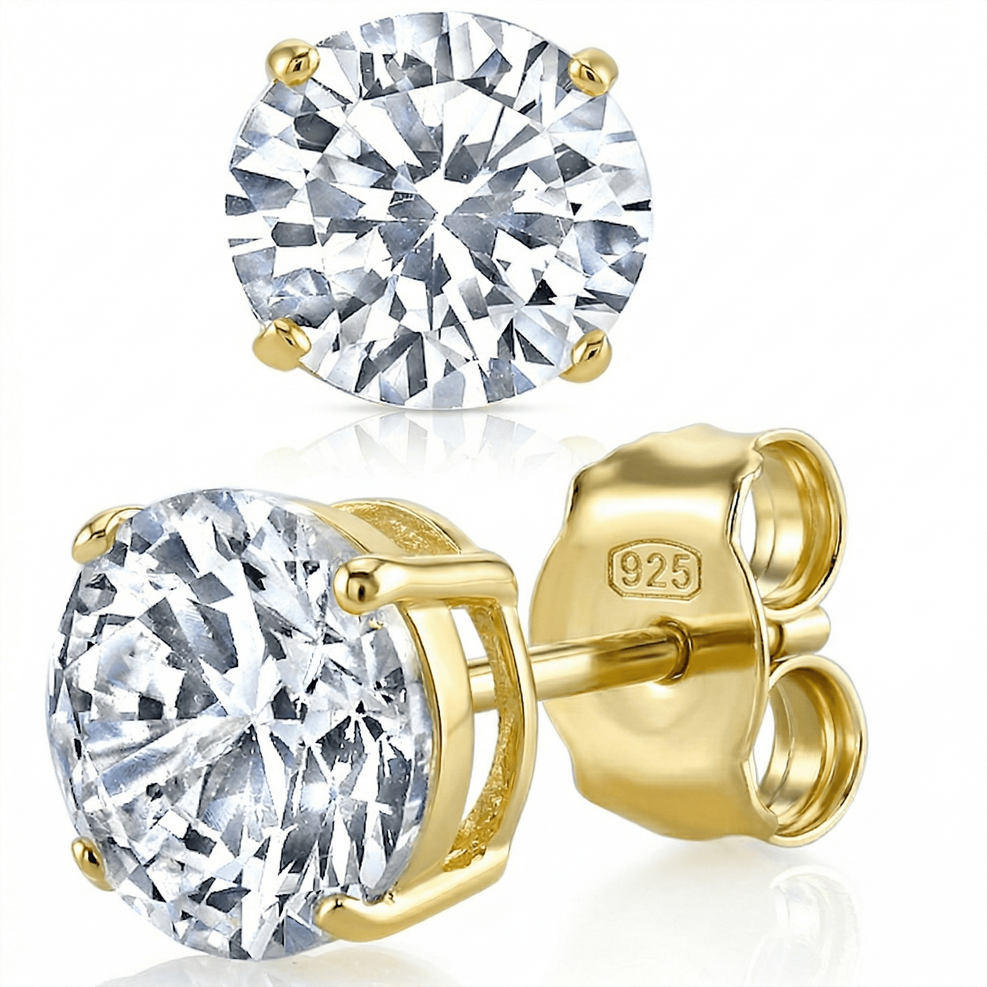 Metal Masters 1.5Ct Tcw Casted Sterling Silver 925 Gold Plated Round Stud Earrings Clear Cubic Zirconia