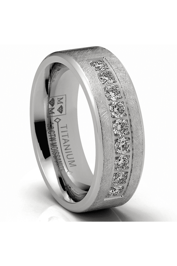1 Carat Moissanite Mens Wedding Band Frosted Ice Ring 9 Pavé-Set Stones 8MM