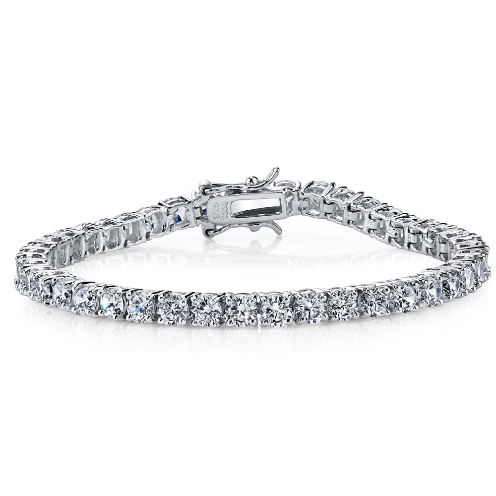 METAL MASTERS 18k White Gold Plated 925 Sterling Silver 10Ct. Eternity Tennis Bracelet Cz 4mm