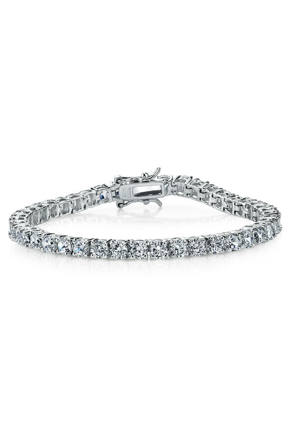 18k White Gold Plated 925 Sterling Silver 10Ct. Eternity Tennis Bracelet Cz 4mm