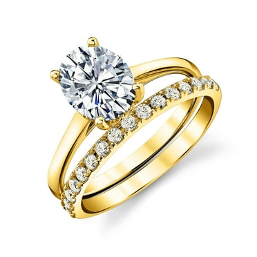 Metal Masters Womens 2.5Ct Oval Under-Halo Moissanite Bridal Set Engagement Wedding Ring 18K Yellow Gold Silver