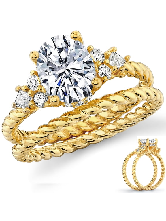 2.5Ct Oval Moissanite Victorian Vintage Bridal Set Engagement Ring Braided Wedding Band 18K Gold Plated Silver