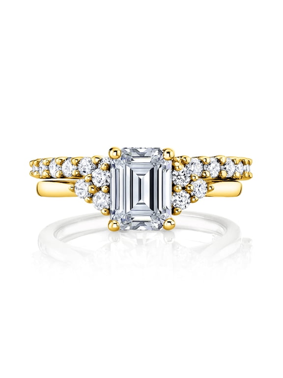 2.75Ct. Emerald Cut Moissanite Victorian Vintage Bridal Set Engagement Ring Wedding Band 18K Yellow Gold over Silver