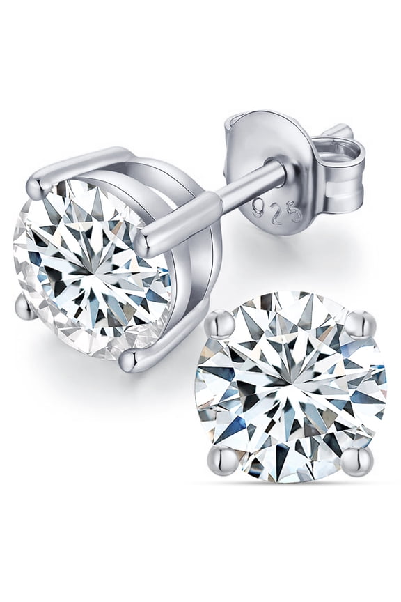 Round Lab Grown Diamond Stud Earrings 18K Gold Plated Sterling Silver 925 E-F Color VS1-VS2