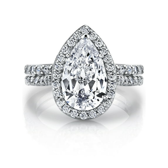 Metal Masters Womens 3CT Teardrop Pear Shape Solitaire Cz Engagement Ring Bridal Set in 2 piece Sterling Silver 925