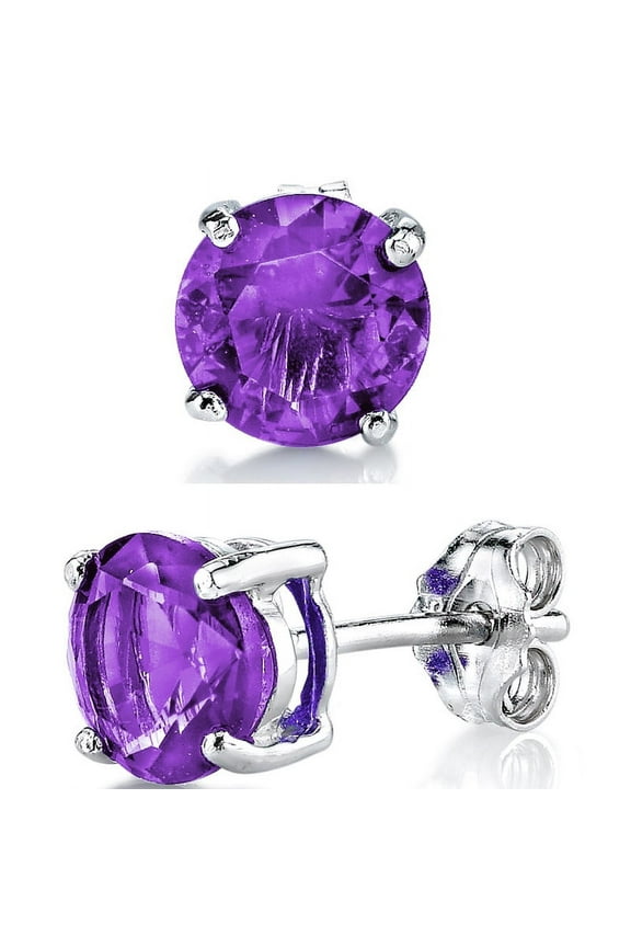 6mm 1.5Ct Tcw Casted Sterling Silver Round Stud Earrings ColoRed Cubic Zirconia Amethyst