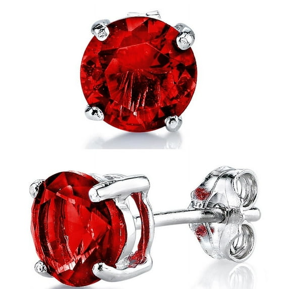 Metal Masters 6mm 1.5Ct Tcw Casted Sterling Silver Round Stud Earrings ColoRed Cubic Zirconia Ruby Red