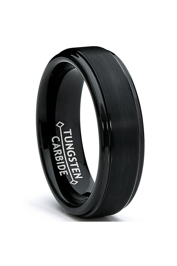 6mm Black High-Polish Matte Finish Mens Tungsten Ring Wedding Band