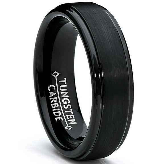 Metal Masters 6mm Black High-Polish Matte Finish Mens Tungsten Ring Wedding Band