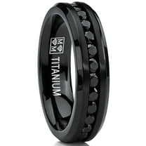 Metal Masters 6mm Black Womens Eternity Titanium Ring Wedding Band Black Cubic Zirconia