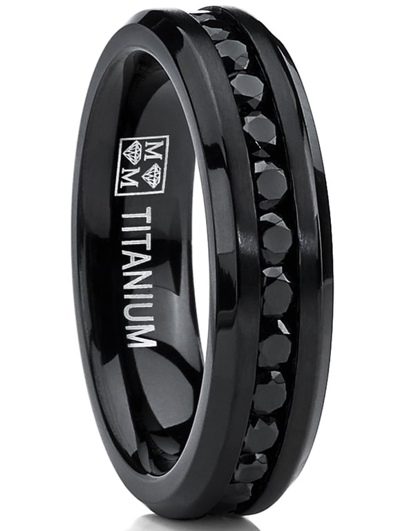 6mm Black Womens Eternity Titanium Ring Wedding Band Black Cubic Zirconia