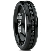 Metal Masters 6mm Black Womens Eternity Titanium Ring Wedding Band Black Cubic Zirconia