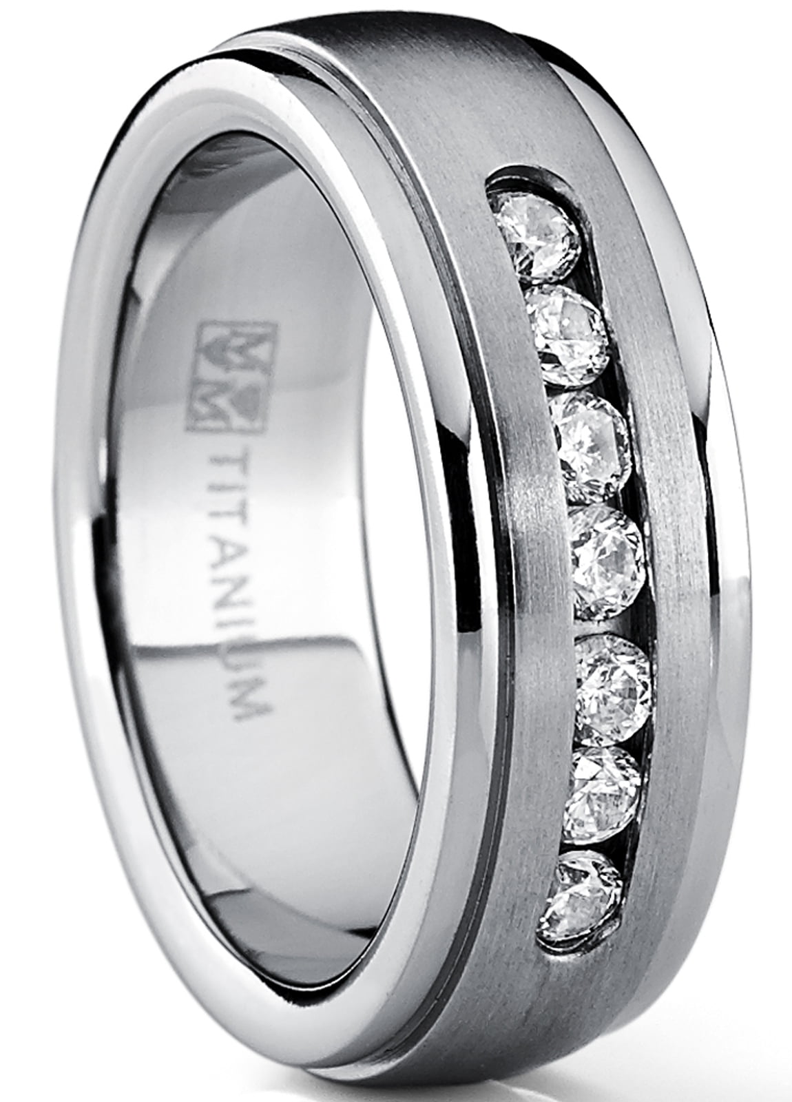 SunnyHouse Titanium Wedding Band Ring - Women's Korean Style With Cubic Zirconia, Hypoallergenic, Size 8 - View #3
