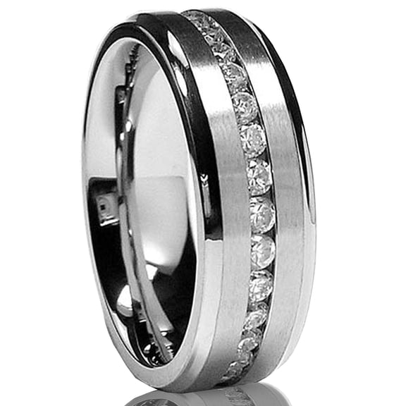 Metal Masters 7mm Mens Eternity Titanium Ring Wedding Band Cubic Zirconia Cz