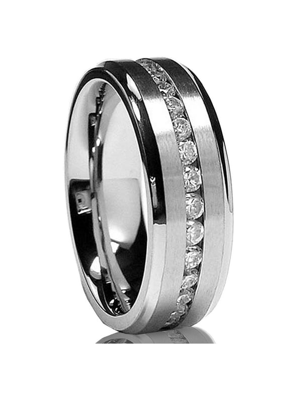 Metal Masters 7MM Men's Eternity Titanium Ring Wedding Band with Cubic Zirconia CZ size 10