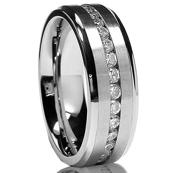 Metal Masters 7mm Mens Eternity Titanium Ring Wedding Band Cubic Zirconia Cz