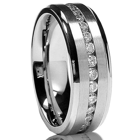 Metal Masters 7MM Men's Eternity Titanium Ring Wedding Band with Cubic Zirconia CZ size 6.5