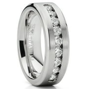 Metal Masters 8mm Mens 1Ct. Titanium ring wedding band 9-Large Channel Set Cubic Zirconia Cz