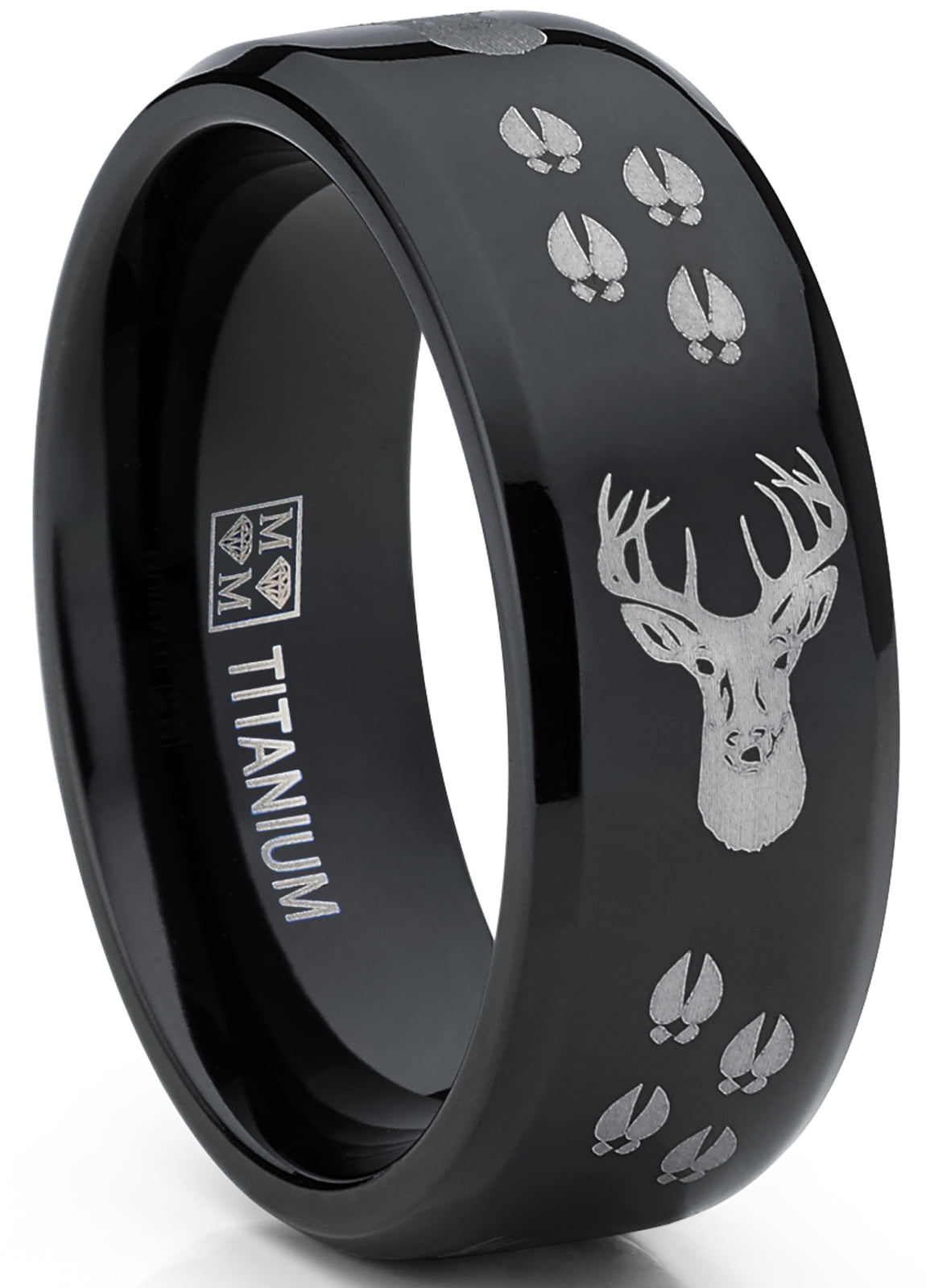 Hunting Rings Metal Masters 8MM Black High Polish Deer Head Track Titanium Ring, Men ...