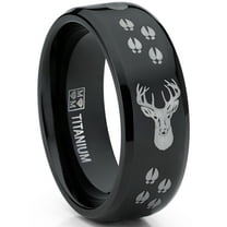 Metal Masters 8mm Black High-Polish Deer Head Track Titanium Ring Wedding Band Mens Hunting Ring Outdoor Jewelry