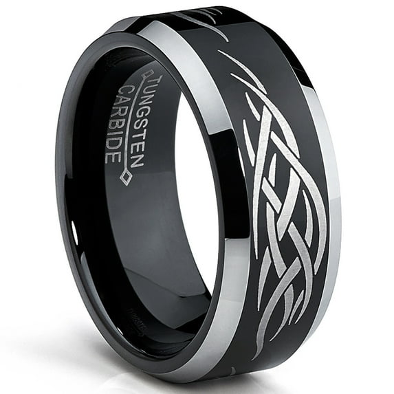 Metal Masters 8mm Black Mens Tungsten Ring Laser Etched Tribal Design