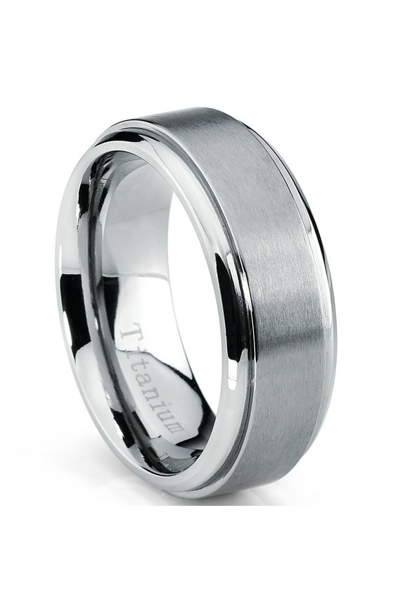 8mm High-Polish Matte Finish Mens Titanium Ring Wedding Band