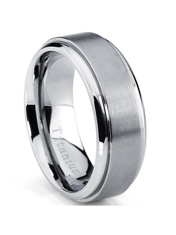 8mm High-Polish Matte Finish Mens Titanium Ring Wedding Band