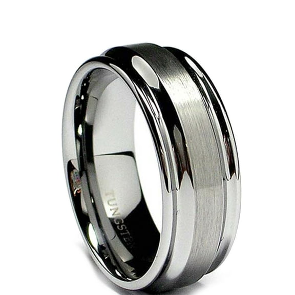Metal Masters 8mm High-Polish Matte Finish Mens Tungsten Ring Wedding Band