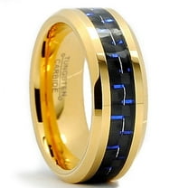 Metal Masters 8mm Mens Goldtone Plated Tungsten Carbide Ring Wedding Band Black Blue Carbon Fiber Inaly