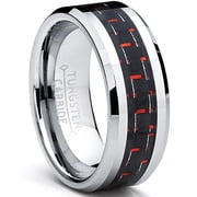 Metal Masters 8mm Mens Tungsten Carbide Ring Black Red Carbon Fiber Inlay