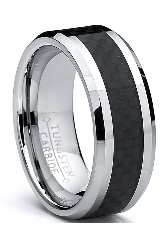 8mm Mens Tungsten Carbide Ring Wedding Band Carbon Fiber Inaly