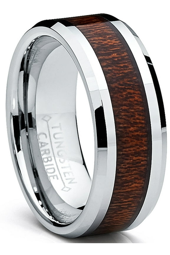 8mm Mens Tungsten Carbide Ring Wedding Band Wood Inlay