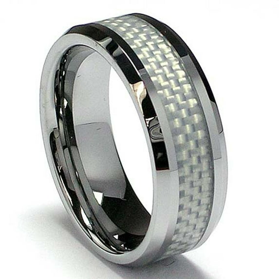 Metal Masters 8mm Mens Tungsten Carbide Ring White Carbon Fiber Inaly