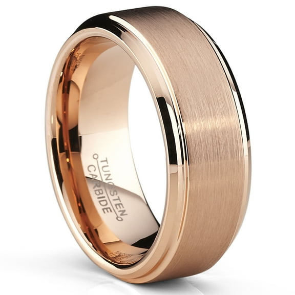 Metal Masters 8mm Rose Plated Tungsten Carbide Wedding Band Ring Mens Band Comfort-Fit
