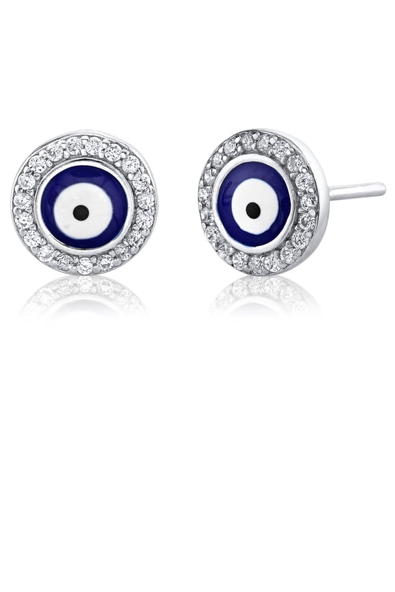 925 Sterling Silver Evil Eye Stud Earrings Cz Round-cut Cubic Zirconia