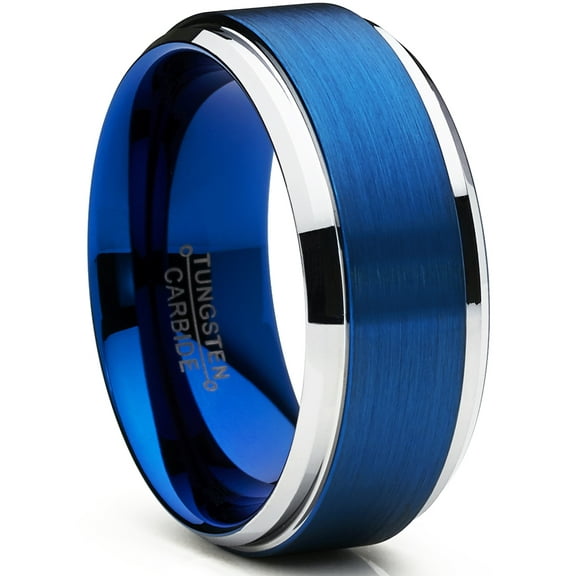 Metal Masters 9mm Mens Brushed Finish High-Polish Beveled Edge Tungsten Carbide Wedding Band Ring Comfort-Fit