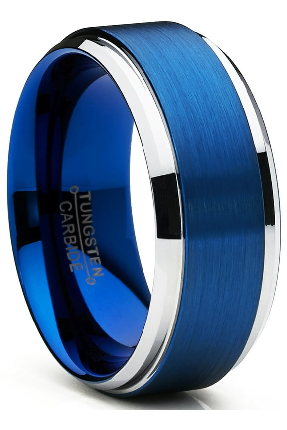 9mm Mens Brushed Finish High-Polish Beveled Edge Tungsten Carbide Wedding Band Ring Comfort-Fit