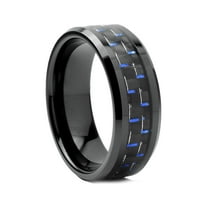 Metal Masters Black Mens Tungsten Carbide Wedding Band Black Blue Carbon Fiber Inlay 8mm