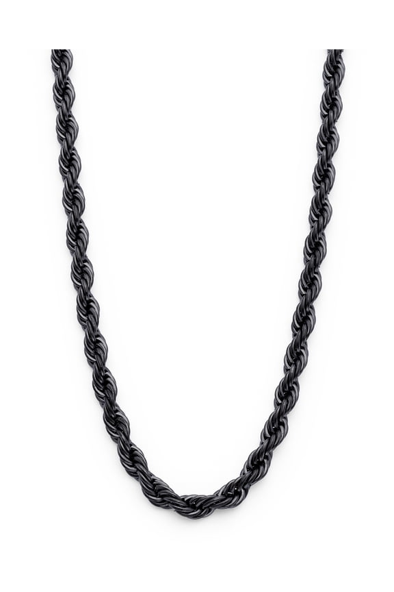 Black Plated Stainless Steel Mens Rope Chain Necklace 4mm 24" Lobster Lock